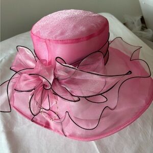 Pink and Black Wide-Brimmed Hat with Sheer Brim